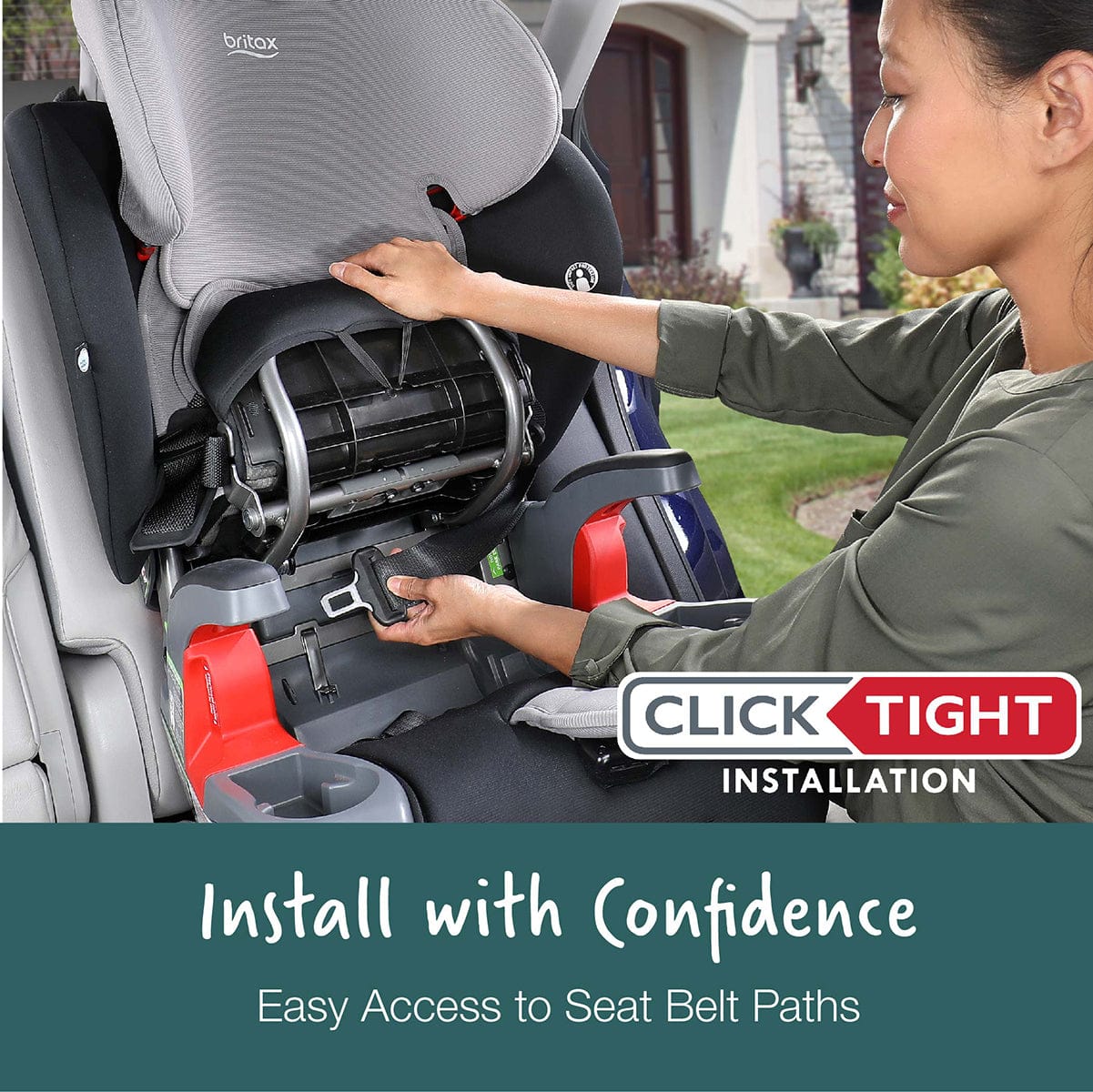 Britax Grow With You ClickTight Harness Booster Car Seat - Green Contour - E1C192Z