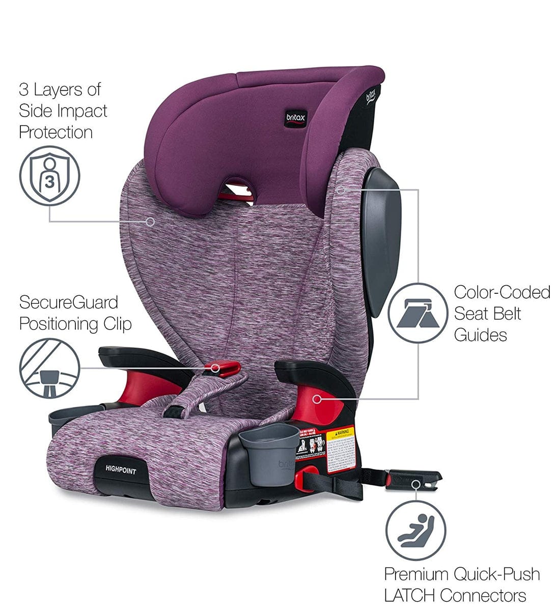 Britax Highpoint High Back Belt Positioning Booster Car Seat - Mulberry - E1A589G