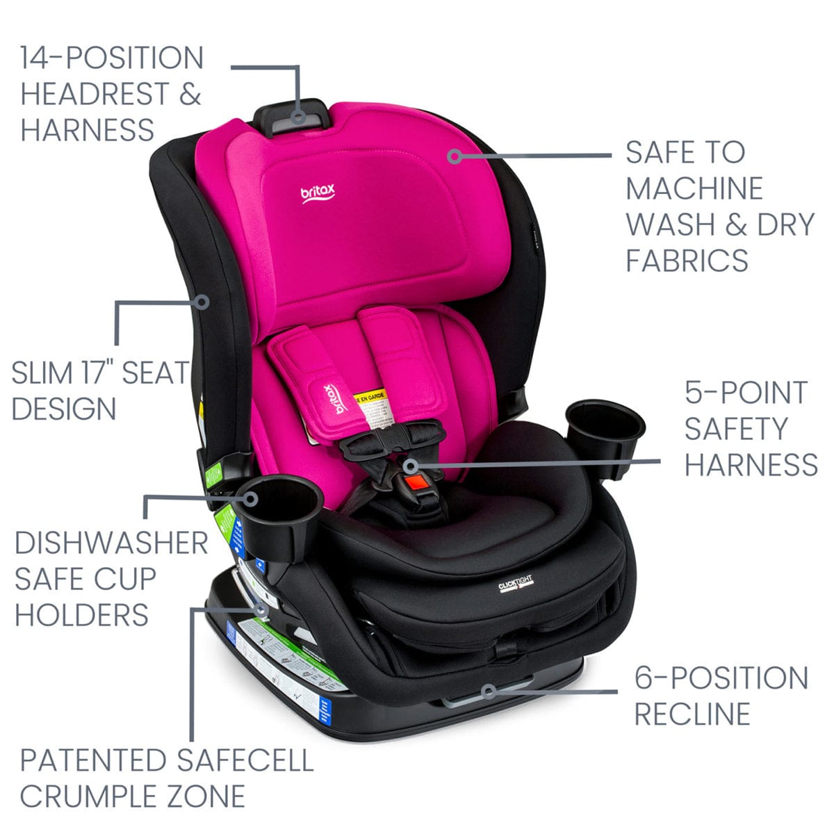 Britax Poplar Narrow Convertible Car Seat -  Magenta Onyx - E1C933Q