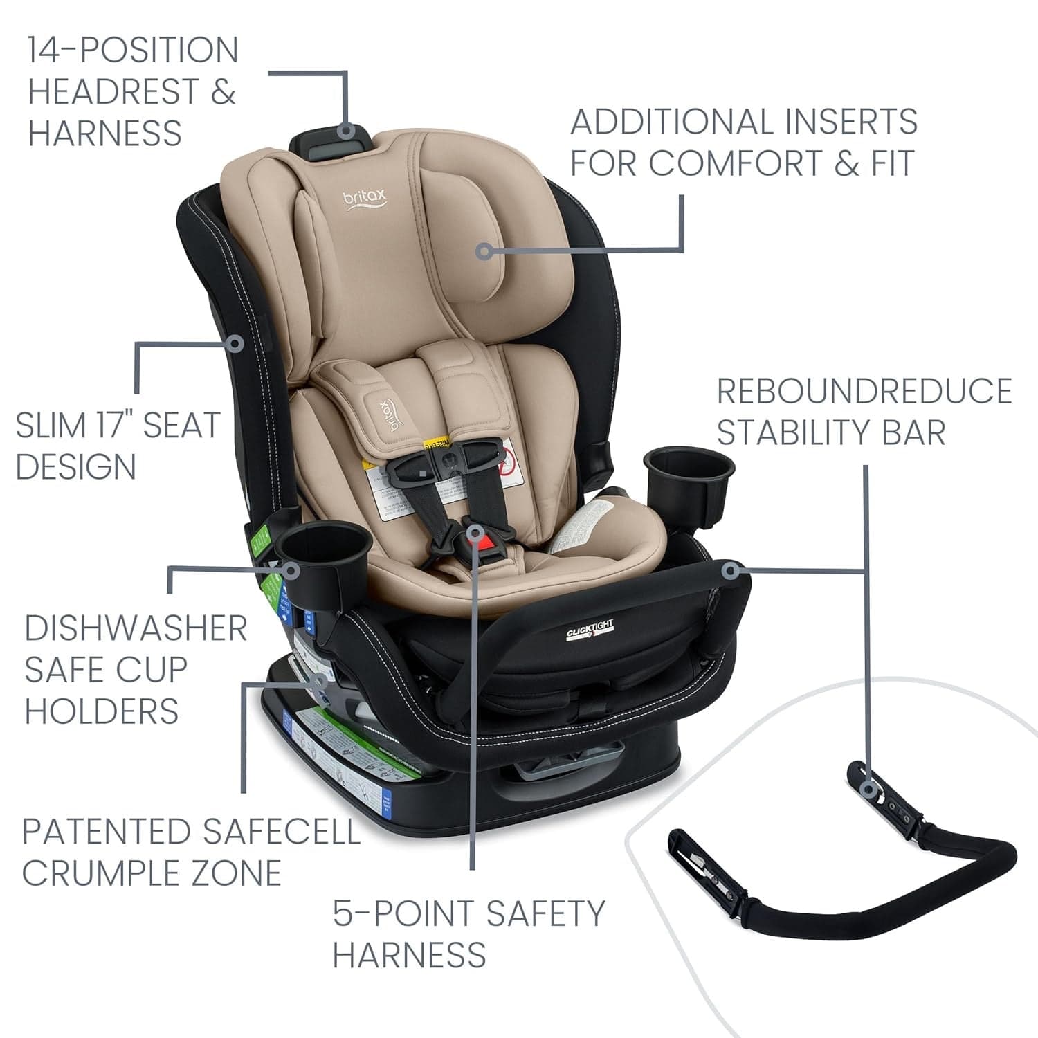 Britax Poplar S ClickTight Convertible Car Seat, Slim 17-Inch Design