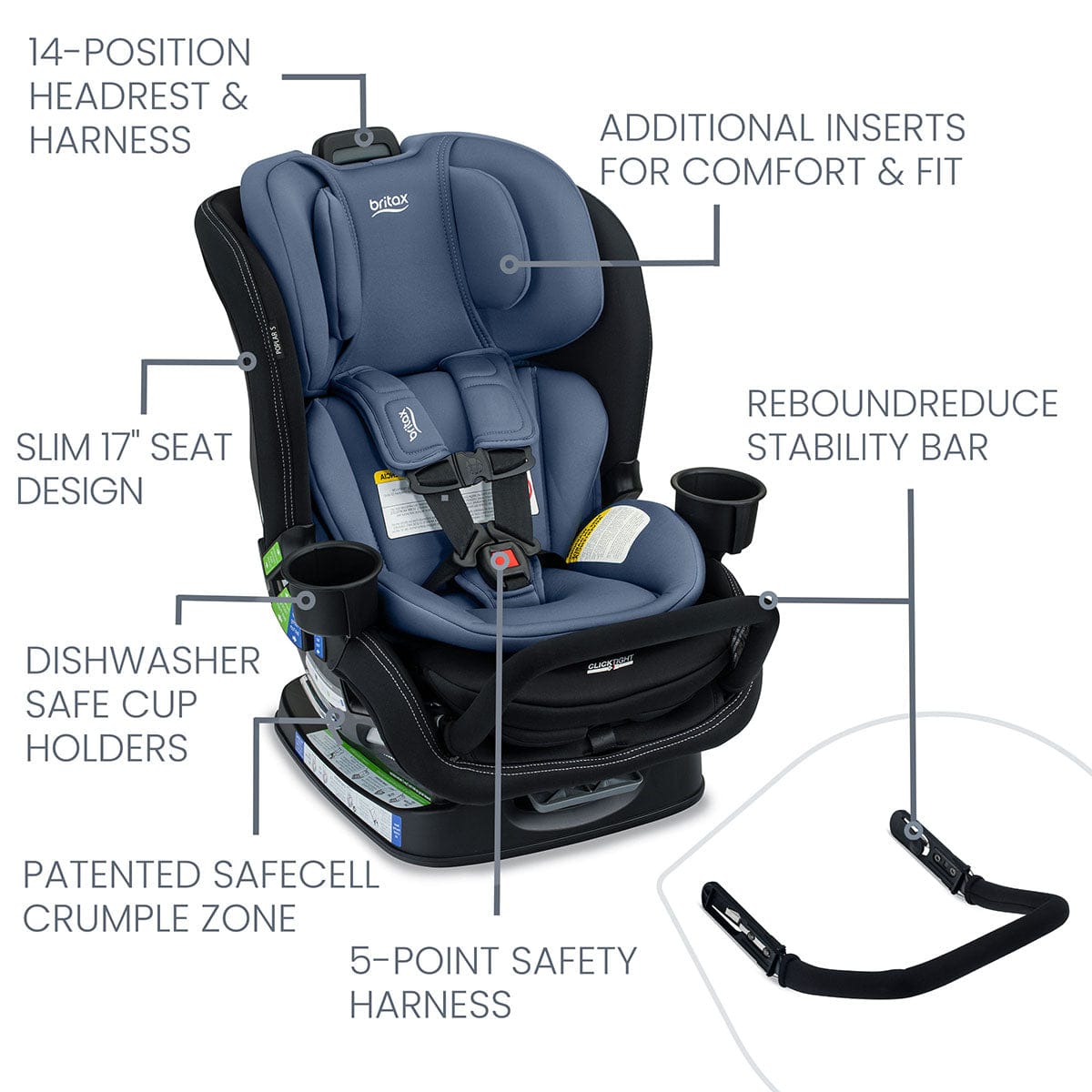 Britax Poplar S Narrow Convertible Car Seat - Arctic Onyx - E1C944Q