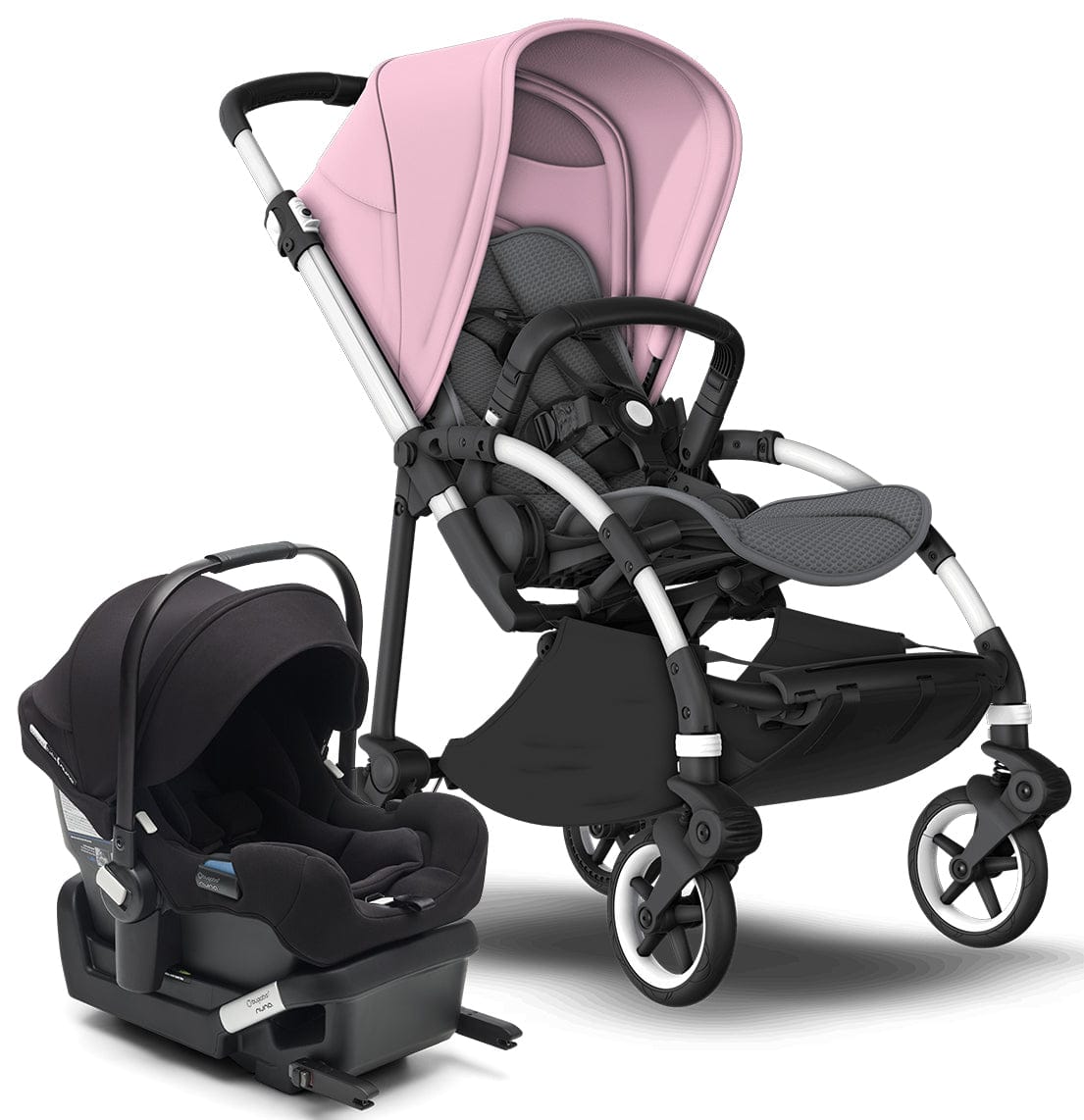 Bugaboo Bee6 + Turtle One Travel System - Aluminum/Grey/Soft Pink/Black