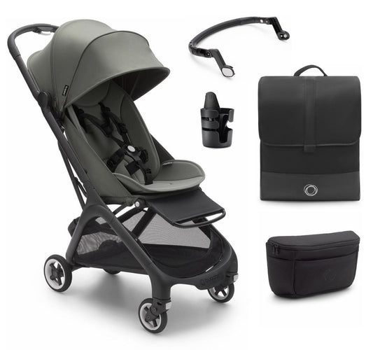 Bugaboo Butterfly 1 Complete Compact Stroller + Essentials Bundle - Black / Forest Green - 100025001-ESSENTIALS