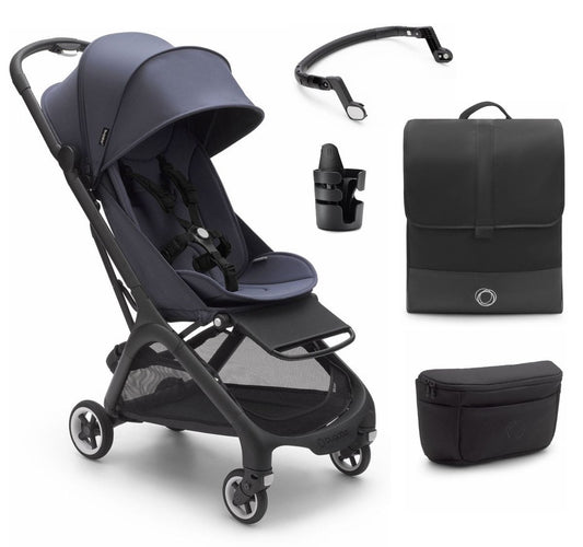 Bugaboo Butterfly 1 Complete Compact Stroller + Essentials Bundle - Black / Stormy Blue - 100025006-ESSENTIALS