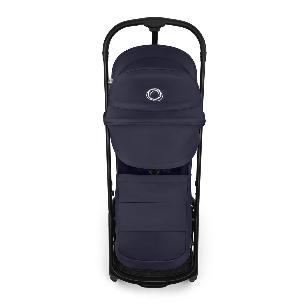 Navy blue Bugaboo stroller viewed from above