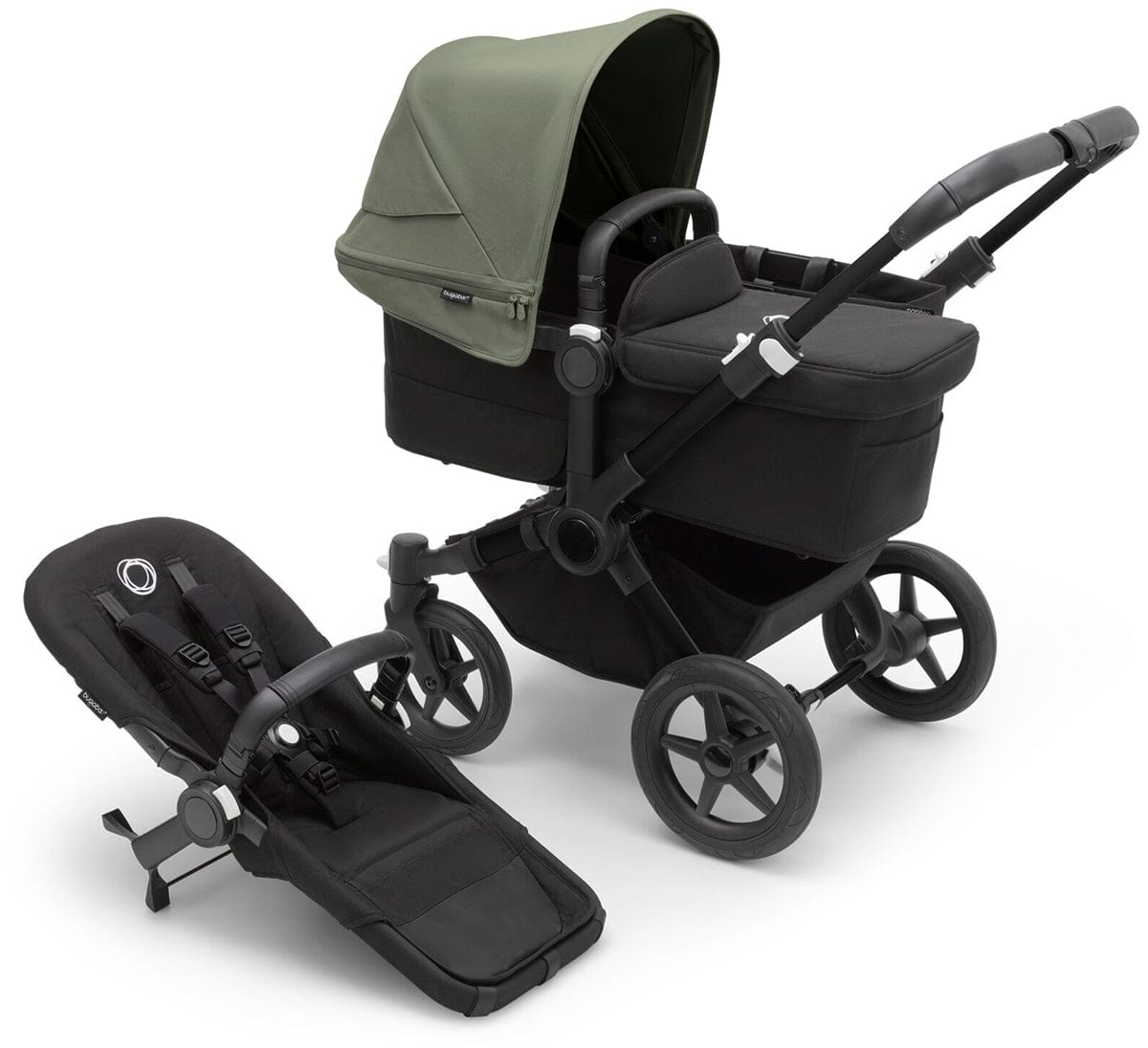 Bugaboo Donkey 5 Mono Complete Single-to-Double Stroller Bundle - Black / Midnight Black / Forest Green - 100002027-100003004
