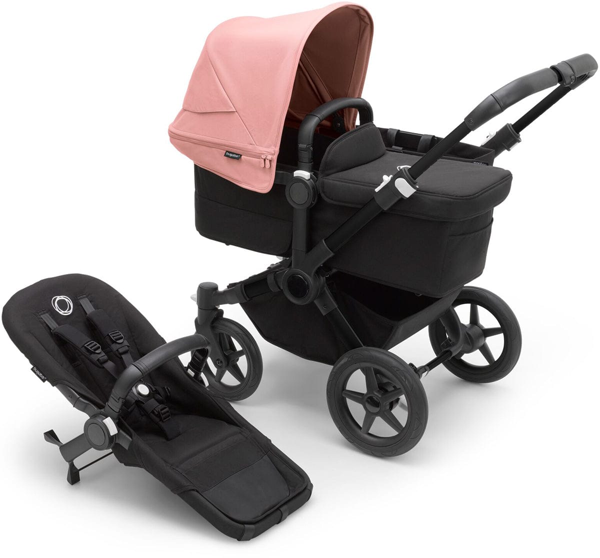 Bugaboo Donkey 5 Mono Complete Single-to-Double Stroller Bundle - Black / Midnight Black / Morning Pink - 100002027-100003005