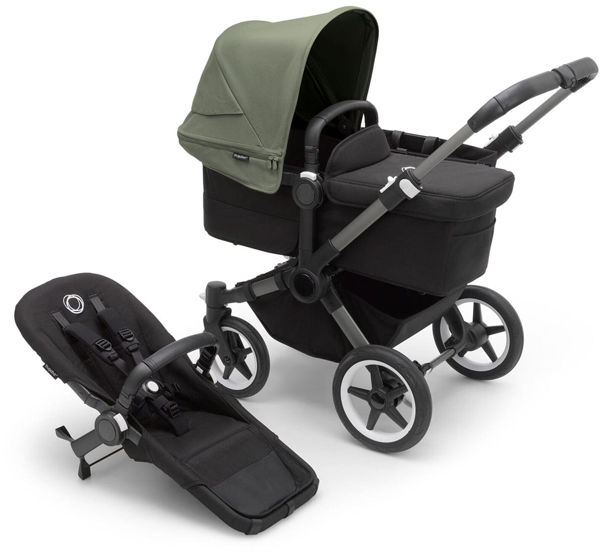 Bugaboo Donkey 5 Mono Complete Single-to-Double Stroller Bundle - Graphite / Midnight Black / Forest Green - 100002031-100003004