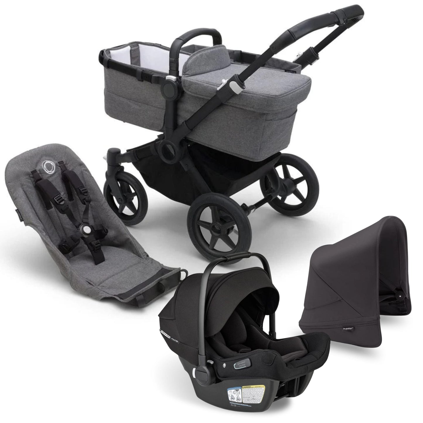 Bugaboo Donkey 5 Mono + Turtle Air Shield Travel System Bundle - Black / Grey Melange / Midnight Black / Black - TS - 100002047 - 100003044