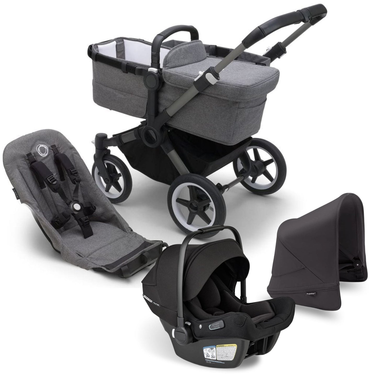 Bugaboo Donkey 5 Mono + Turtle Air Shield Travel System Bundle - Graphite  / Grey Melange / Midnight Black / Black - TS - 100002046 - 100003044