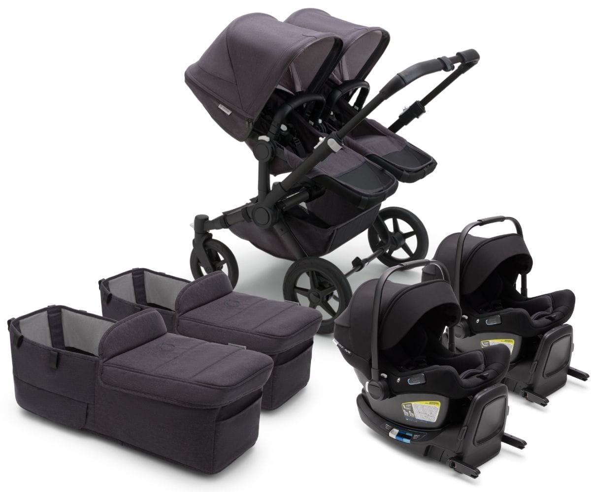 Bugaboo Donkey 5 + Turtle Air Mineral Twin Travel System Bundle - Black / Washed Black / Black