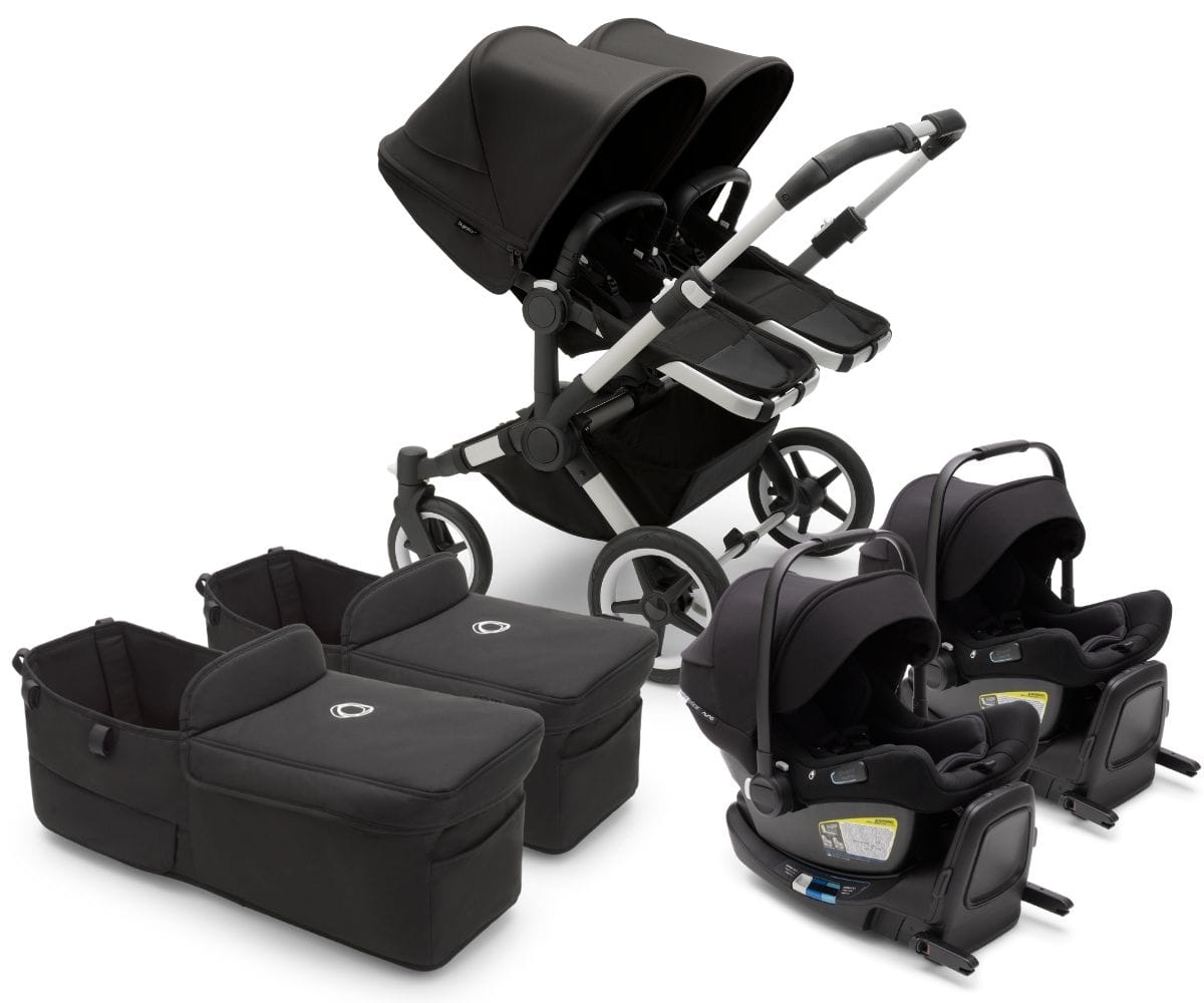 Bugaboo Donkey 5 + Turtle Air Twin Travel System Bundle - Aluminum / Midnight Black / Midnight Black / Black - D5-TWIN-TS-100000009-TA