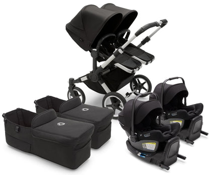 Bugaboo Donkey 5 + Turtle Air Twin Travel System Bundle - Aluminum / Midnight Black / Midnight Black / Black - D5-TWIN-TS-100000009-TA