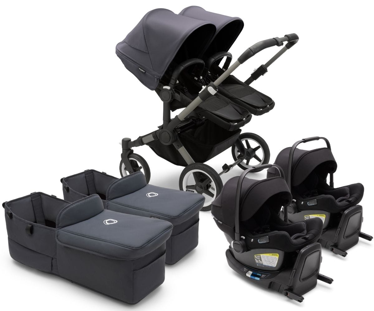 Bugaboo Donkey 5 + Turtle Air Twin Travel System Bundle - Graphite / Stormy Blue / Stormy Blue / Black - D5-TWIN-TS-100000048-TA
