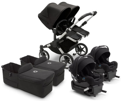 Bugaboo Donkey 5 + Turtle One Twin Travel System Bundle - Aluminum / Midnight Black / Midnight Black / Black