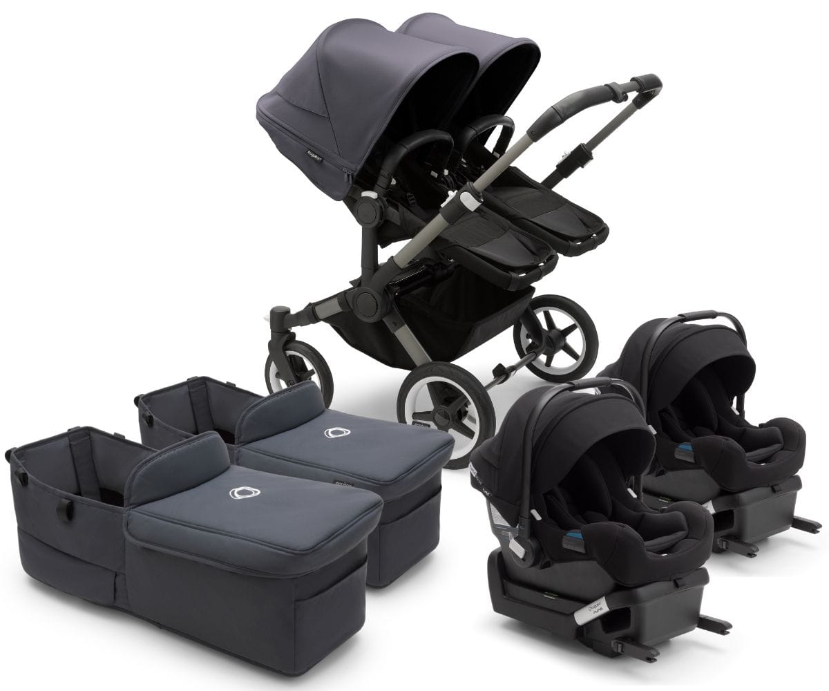 Bugaboo Donkey 5 + Turtle One Twin Travel System Bundle - Graphite / Stormy Blue / Stormy Blue / Black