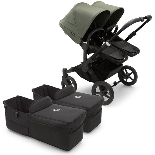 Bugaboo Donkey 5 Twin Complete Stroller Bundle - Black / Midnight Black / Forest Green - D5-TWIN-100002045-100003033