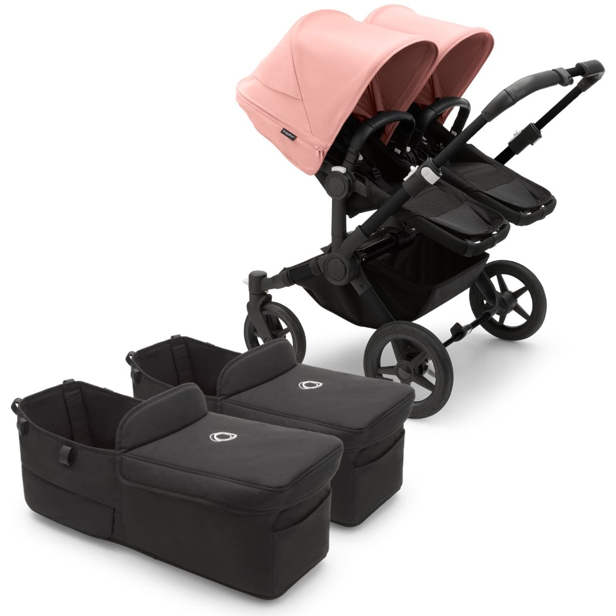Bugaboo Donkey 5 Twin Complete Stroller Bundle - Black / Midnight Black / Morning Pink - D5-TWIN-100002045-100003042