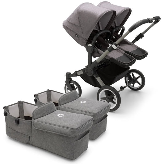 Bugaboo Donkey 5 Twin Complete Stroller Bundle - Graphite / Grey Melange / Grey Melange - D5-TWIN-100002046-100003043