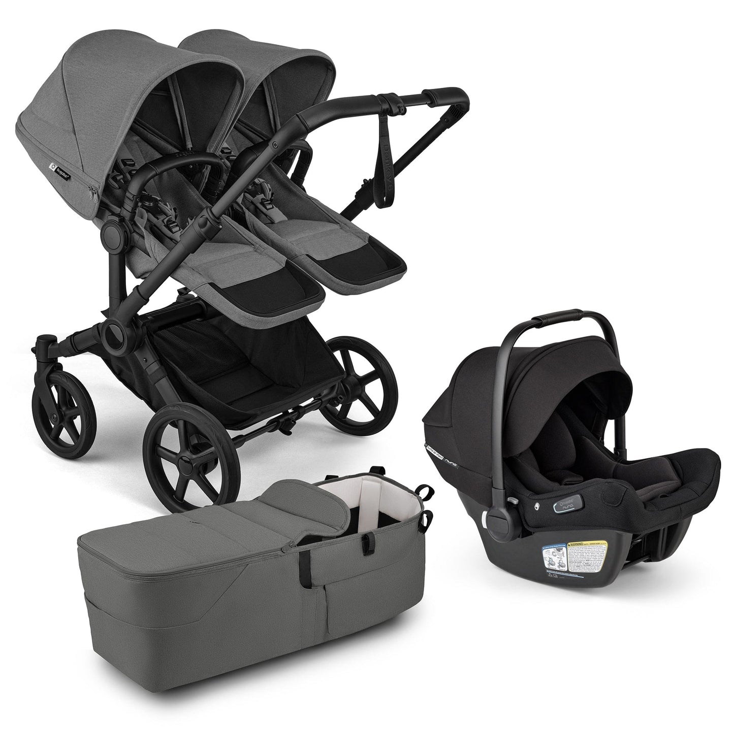 Bugaboo Donkey 6 Duo + Turtle Air Shield Travel System Bundle - Black / Moon Grey / Moon Grey - D6-DUO-TRVL-100370031