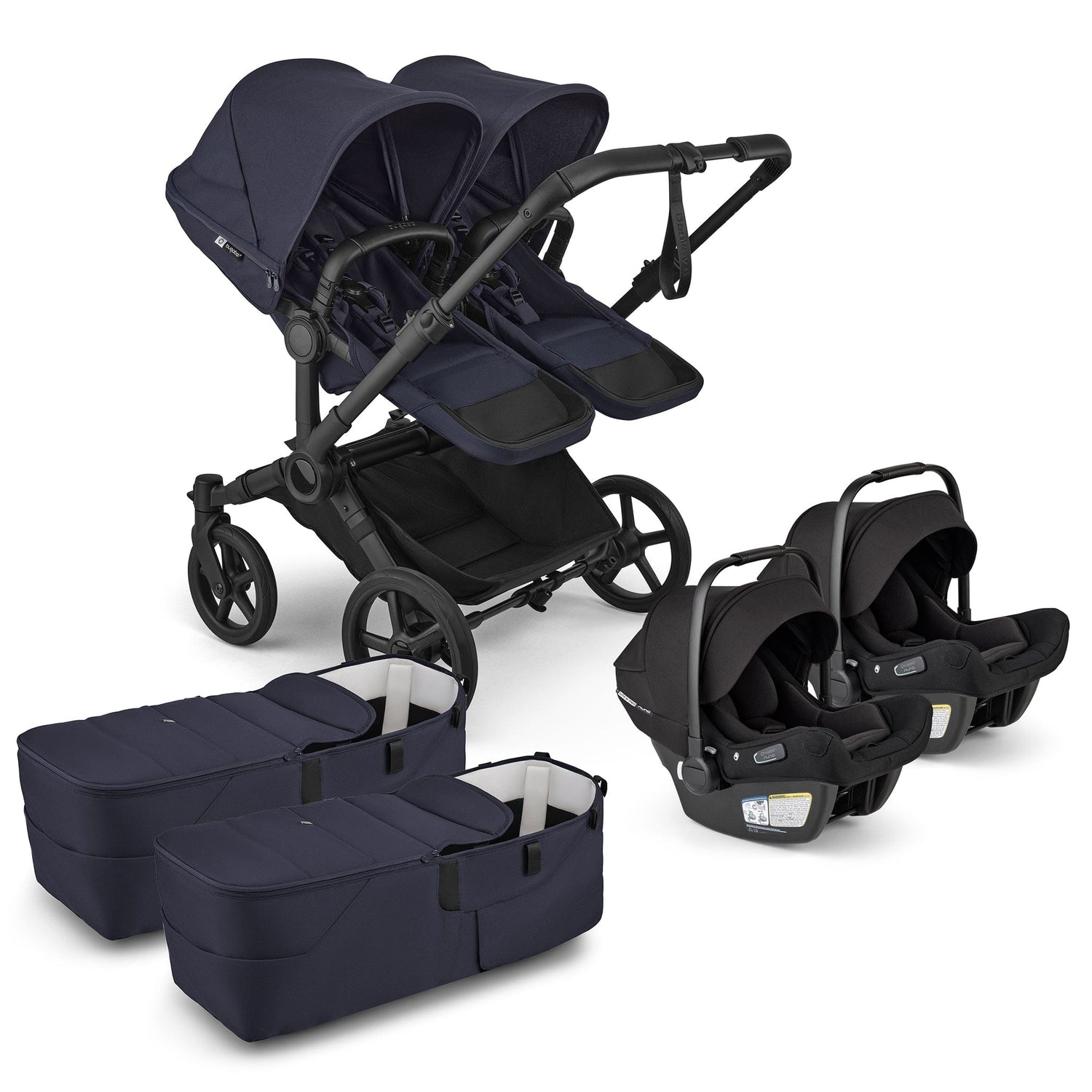 Bugaboo Donkey 6 + Turtle Air Shield Twin Travel System Bundle - Black / Deep Indigo / Deep Indigo - D6-TWIN-TRVL-100370030