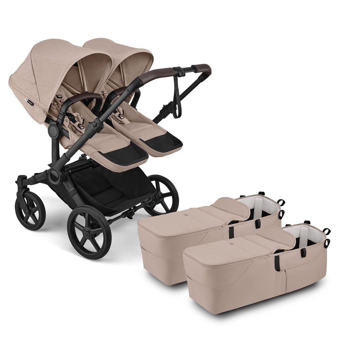 Bugaboo Donkey 6 Twin Complete Stroller Bundle - Black / Desert Taupe Melange / Desert Taupe Melange - D6-TWIN-100370032