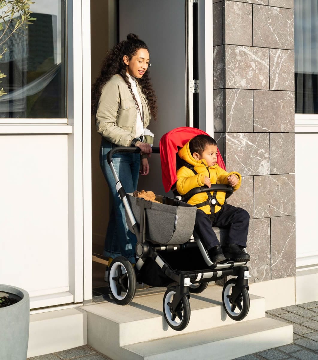 Bugaboo Donkey3 Mono Complete Single to Double Stroller - Aluminum/Grey Melange/Red - 181154GM02