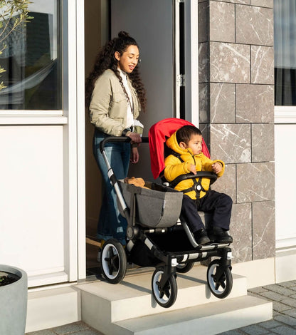 Bugaboo Donkey3 Mono Complete Single to Double Stroller - Aluminum/Grey Melange/Red - 181154GM02