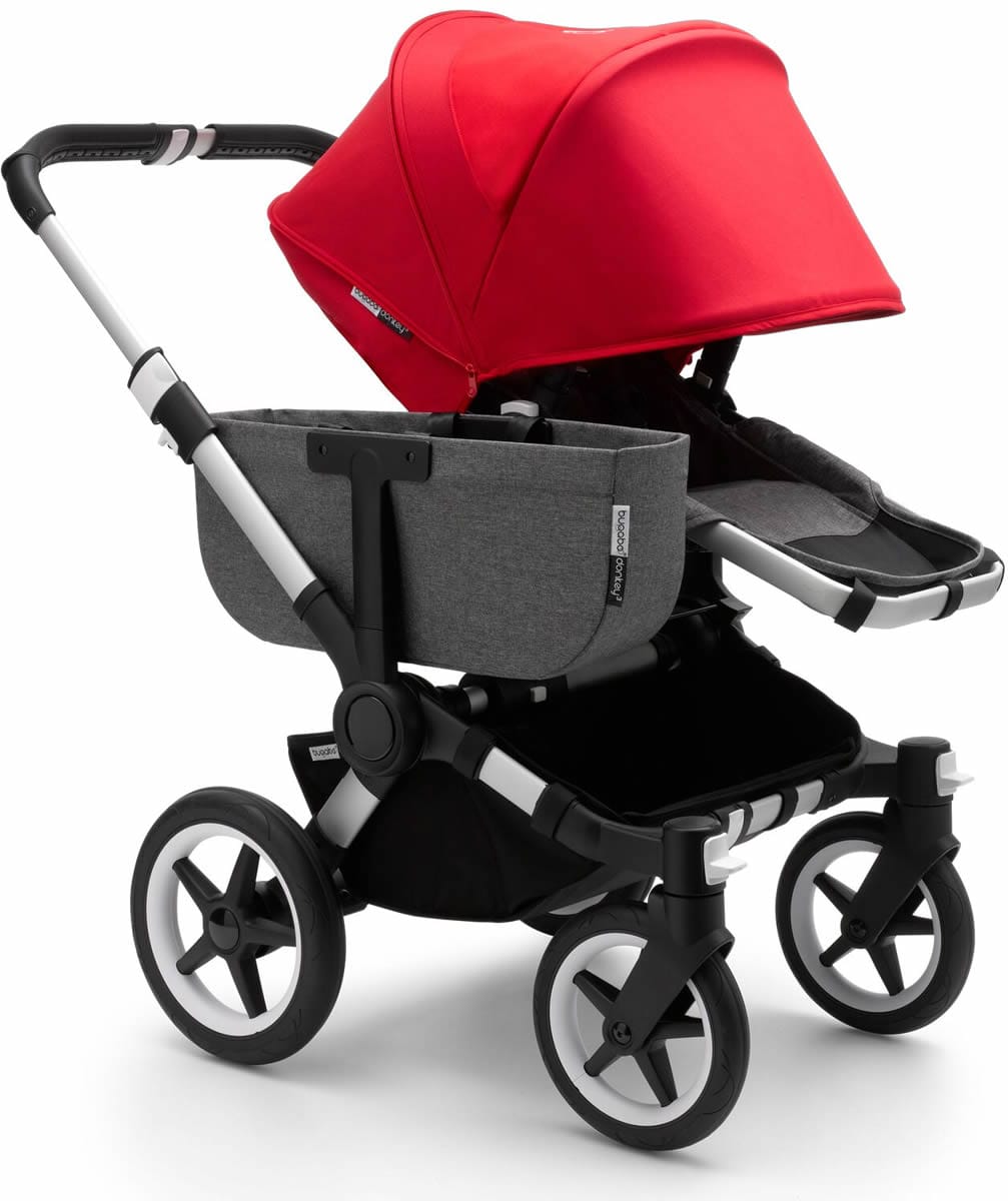 Bugaboo Donkey3 Mono Complete Single to Double Stroller - Aluminum/Grey Melange/Red - 181154GM02