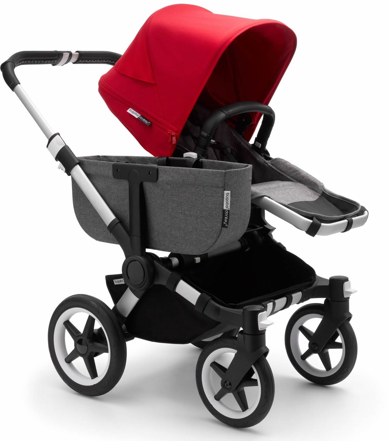 Bugaboo Donkey3 Mono Complete Single to Double Stroller - Aluminum/Grey Melange/Red - 181154GM02