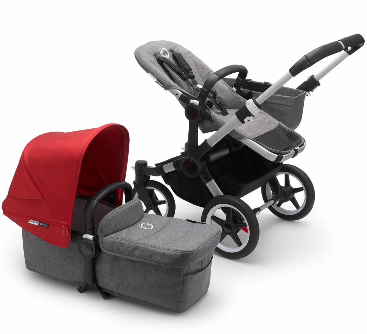Bugaboo Donkey3 Mono Complete Single to Double Stroller - Aluminum/Grey Melange/Red - 181154GM02