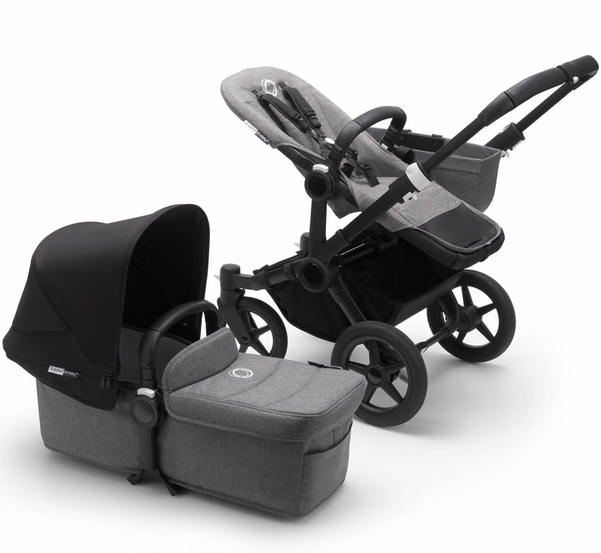 Bugaboo Donkey3 Mono Complete Single to Double Stroller - Black/Grey Melange/Black - D3MONO-BLK-GRY-BLK
