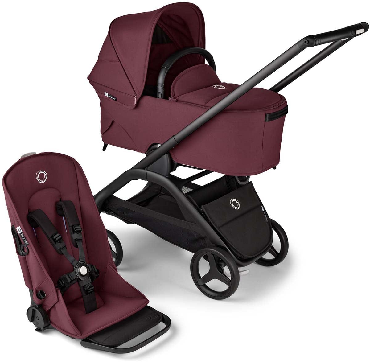Bugaboo Dragonfly Complete Lightweight Compact Stroller + Bassinet - Black / Dark Cherry / Dark Cherry - 100292001
