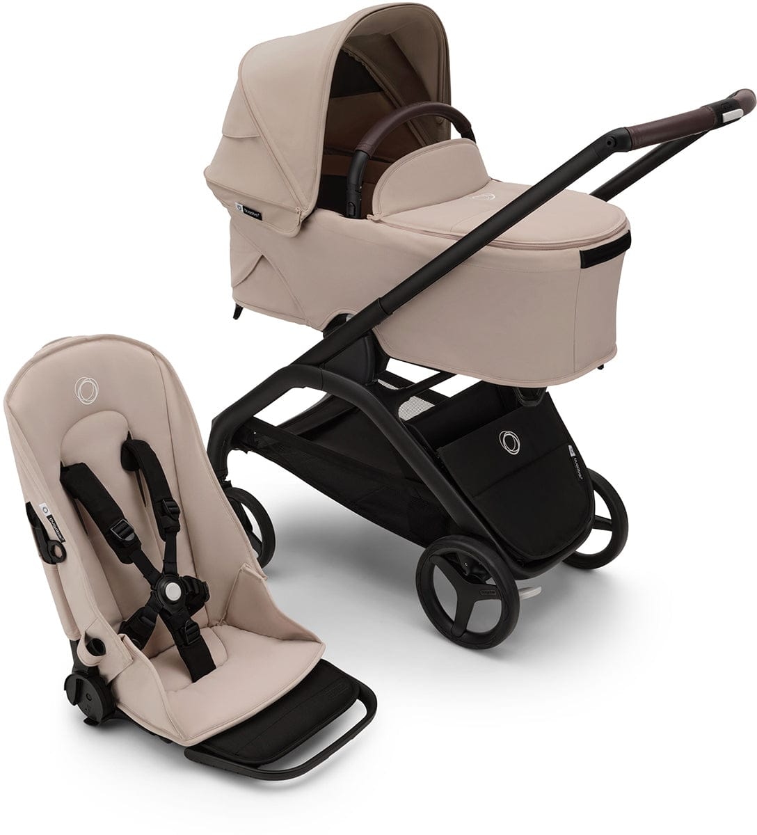 Bugaboo Dragonfly Complete Lightweight Compact Stroller + Bassinet - Black / Desert Taupe / Desert Taupe - 100292003
