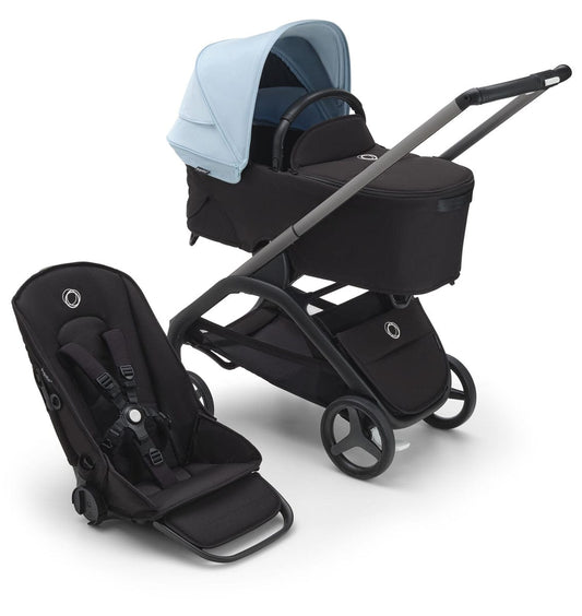 Bugaboo Dragonfly Complete Lightweight Compact Stroller + Bassinet - Graphite / Midnight Black / Skyline Blue - 100176043