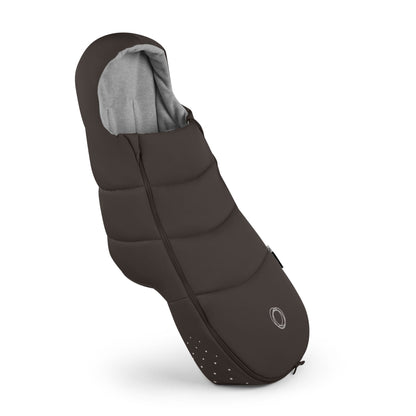 Bugaboo dark brown quilted stroller footmuff with grey interior lining