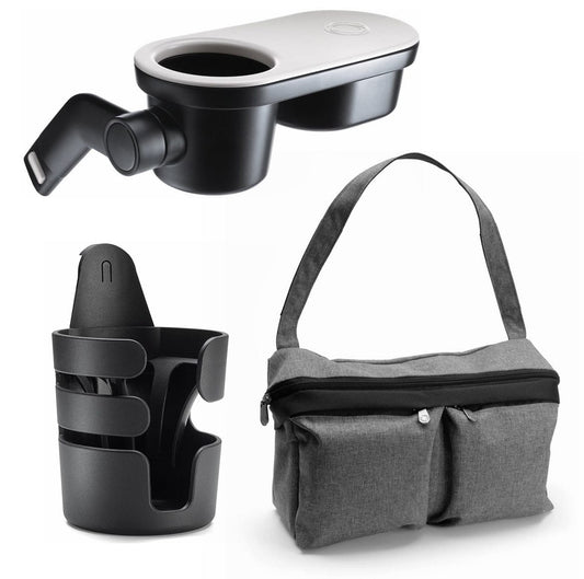Bugaboo Fox 2 / Lynx Organizer / Snack Tray / Cup Holder Accessory Bundle - Grey Melange - BGBFOX2ACC-GRY