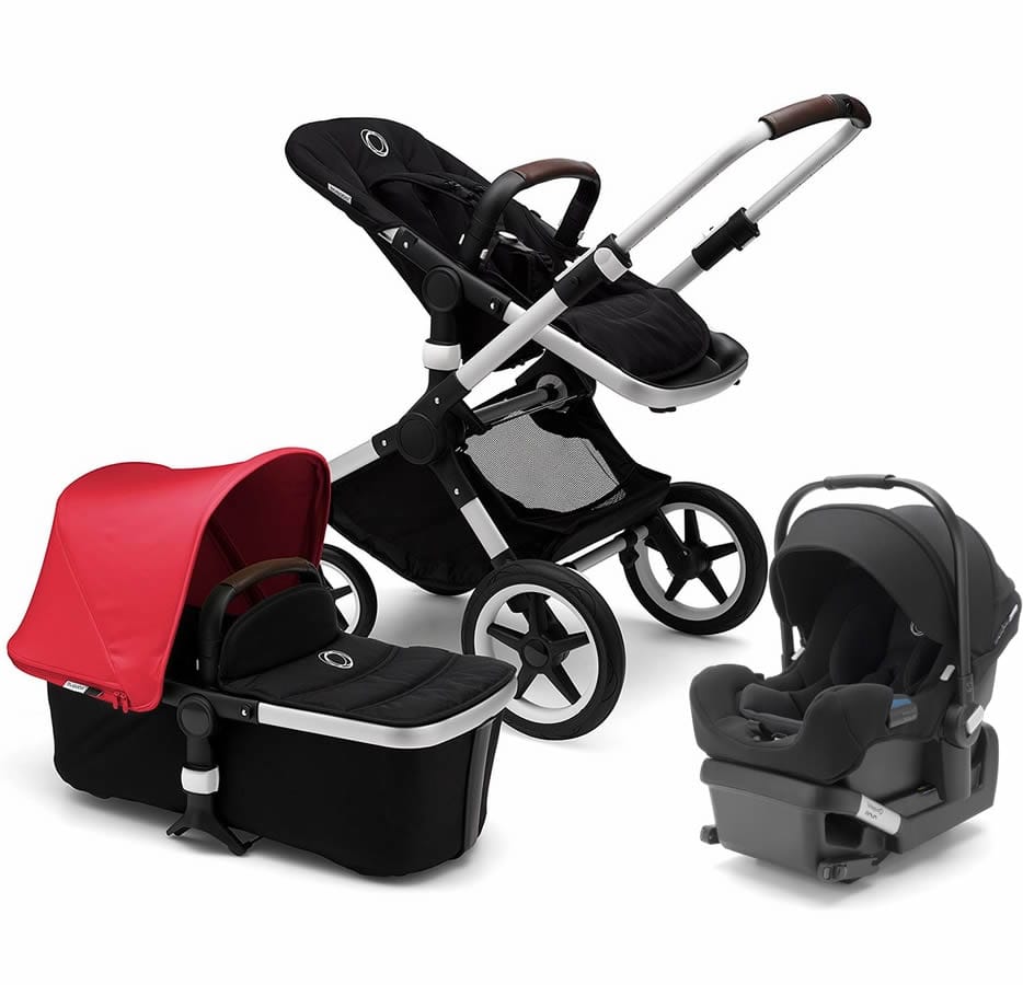 Bugaboo Fox & Turtle Travel System - Aluminum/Black Fabric/Neon Red Canopy/Black Grips/White Wheel Caps - 231110NR01-81701ZW01