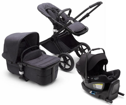 Bugaboo Fox3 Mineral + Turtle Air Travel System Bundle - Black / Washed Black / Black
