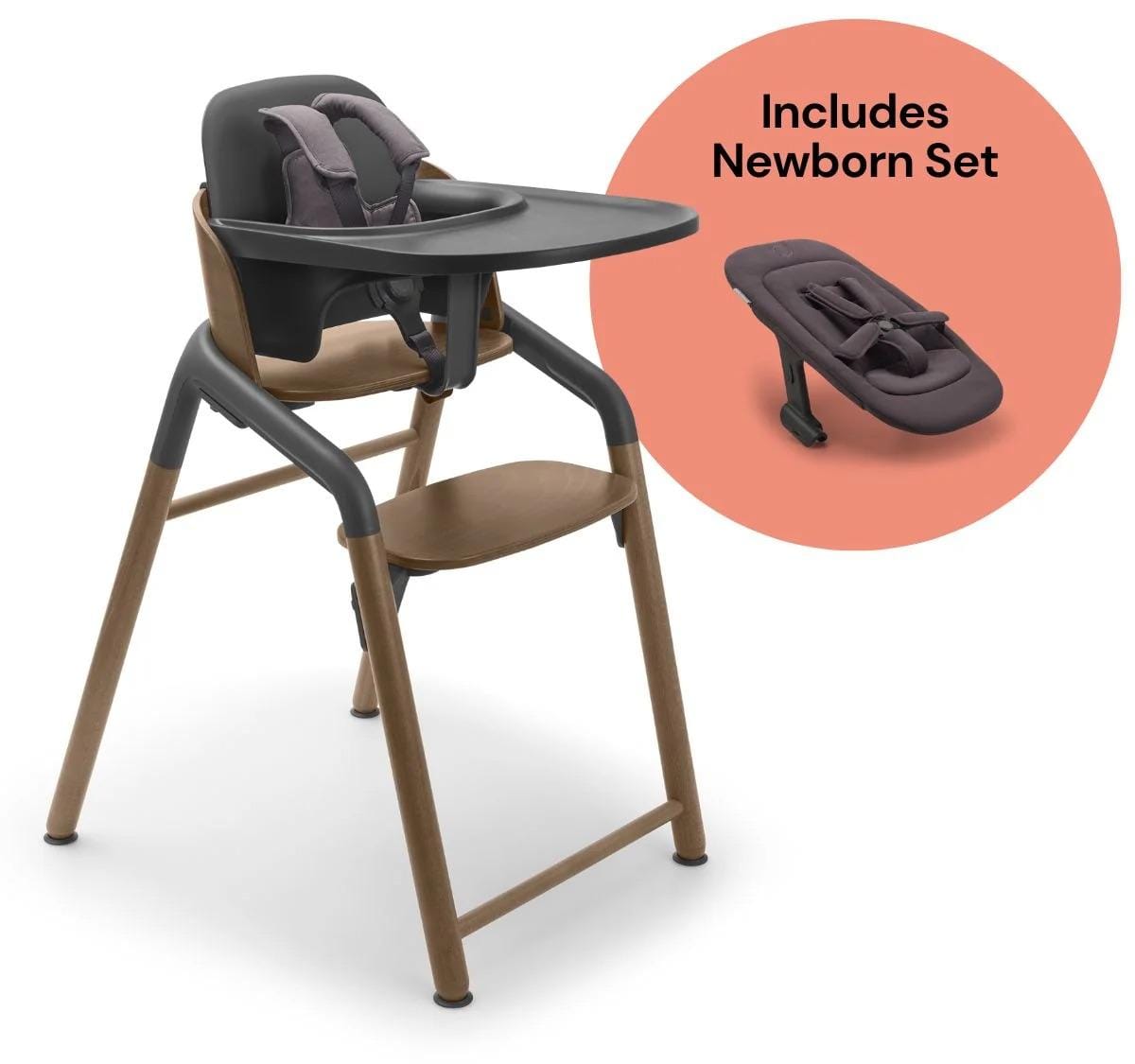 Bugaboo Giraffe Complete High Chair + Newborn Set Bundle - Warm Wood / Grey / Tornado Grey - 200008016-200004010