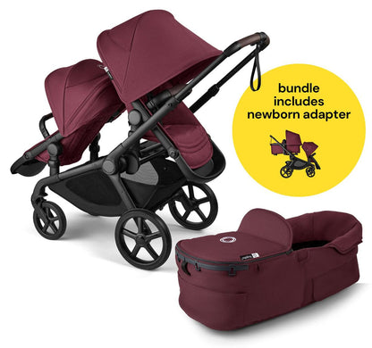 Bugaboo Kangaroo All-Position Newborn Double Stroller Bundle - Black / Dark Cherry / Dark Cherry - APN-100280024-100281019