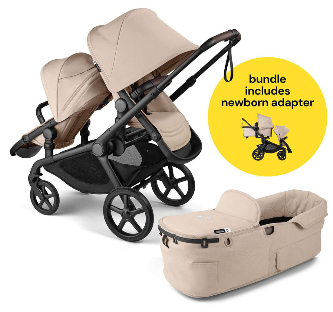 Bugaboo Kangaroo All-Position Newborn Double Stroller Bundle - Black / Desert Taupe / Desert Taupe - APN-100280028-100281018