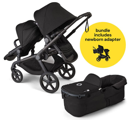 Bugaboo Kangaroo All-Position Newborn Double Stroller Bundle - Black / Midnight Black / Midnight Black - APN-100280018-100281022