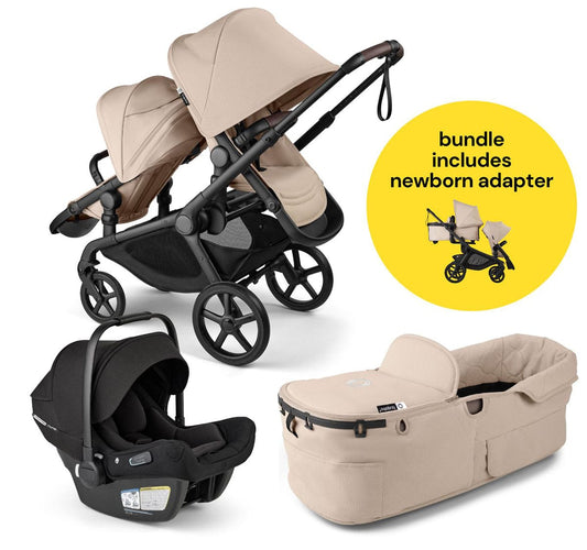 Bugaboo Kangaroo All-Position Newborn Double Stroller + Turtle Air Shield By Nuna Travel System Bundle - Black / Desert Taupe / Desert Taupe / Black - APN-TRVL-100280028-100281018