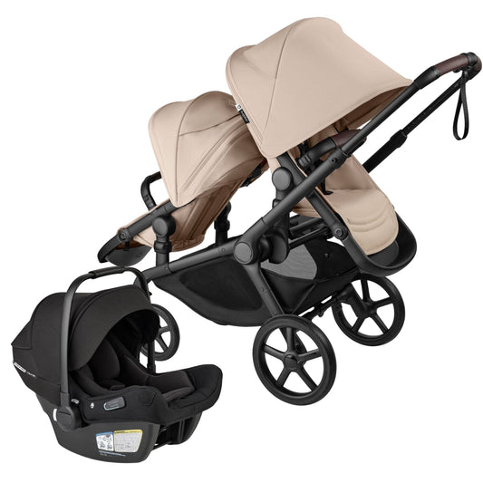 Bugaboo Kangaroo Double Seat Stroller + Turtle Air Sheild by Nuna Travel System Bundle -  Black / Desert Taupe / Desert Taupe - 100506001-100281018-400016001TS