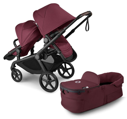 Bugaboo Kangaroo Double Stroller Bundle - Black / Dark Cherry / Dark Cherry - 100280024-100281019
