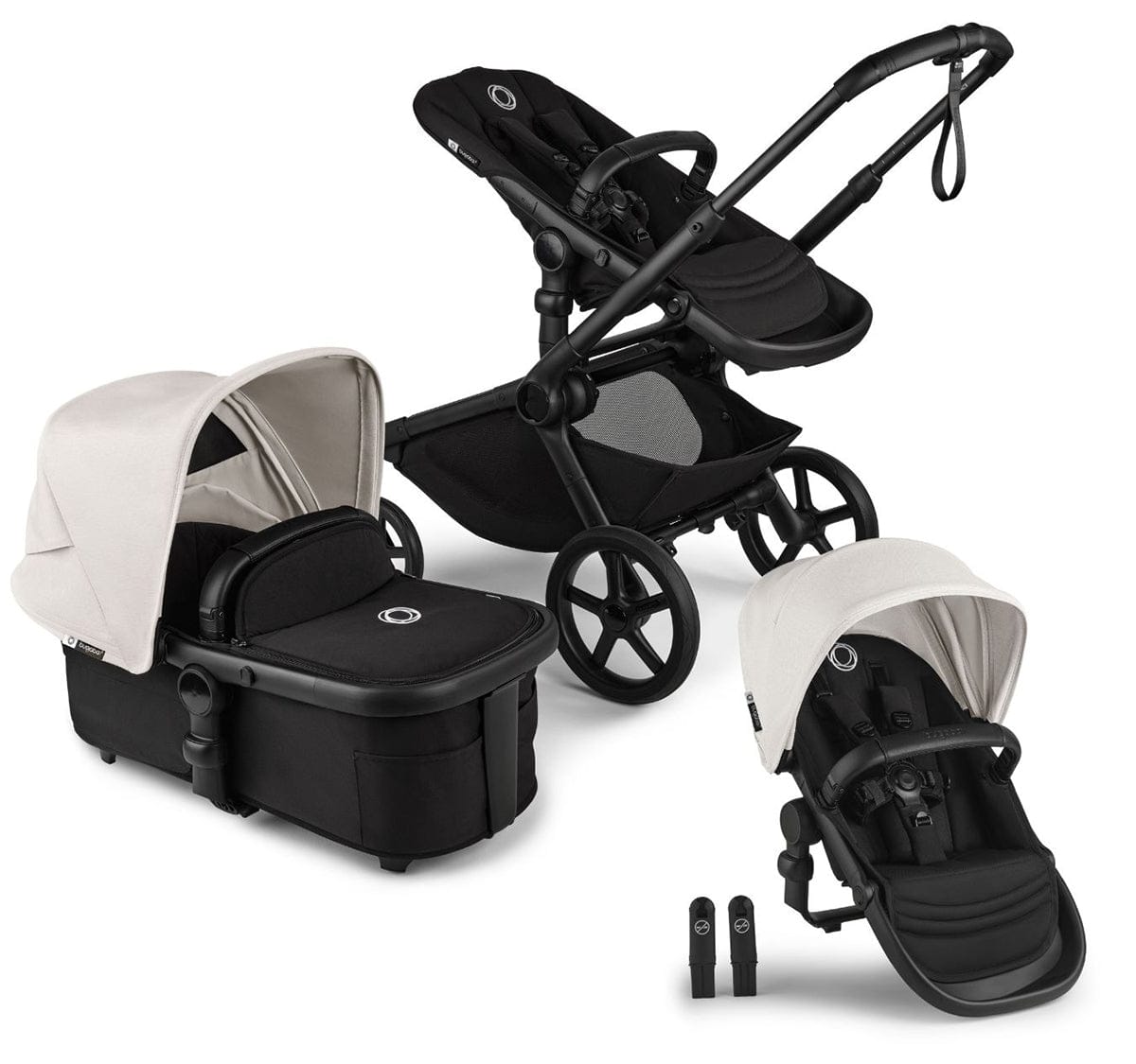 Bugaboo Kangaroo Double Stroller Bundle - Black / Midnight Black / Misty White - 100280019-100281020