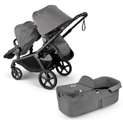 Bugaboo Kangaroo Double Stroller Bundle - Black / Moon Grey / Moon Grey - 100280033-100281023