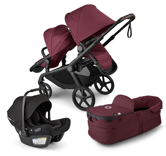Bugaboo Kangaroo Double Stroller + Turtle Air Shield By Nuna Travel System Bundle - Black / Dark Cherry / Dark Cherry / Black - TRVL-100280024-100281019