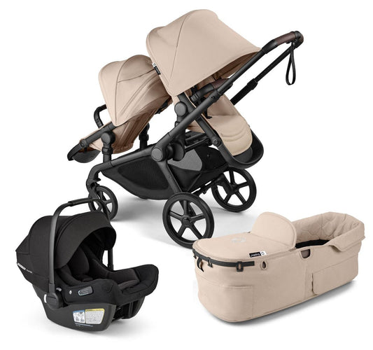 Bugaboo Kangaroo Double Stroller + Turtle Air Shield By Nuna Travel System Bundle - Black / Desert Taupe / Desert Taupe / Black - TRVL-100280028-100281018